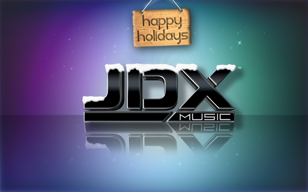 A JDX Music logo desktop wallpaper with a Christmas theme.